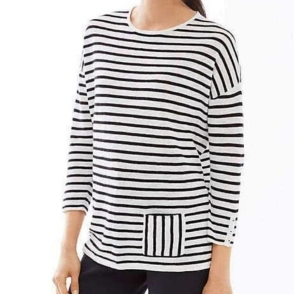 J. JILL Nautical Stripe Linen Blend Top - Picture 1 of 8